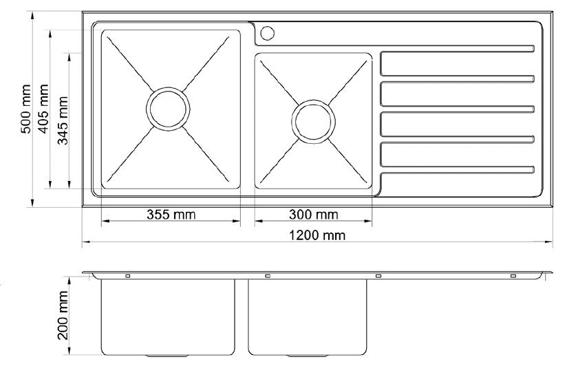 Paris Double Bowl Handmade Chrome Kitchen Sink - 1200x500x200mm