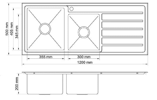 Paris Double Bowl Handmade Chrome Kitchen Sink - 1200x500x200mm