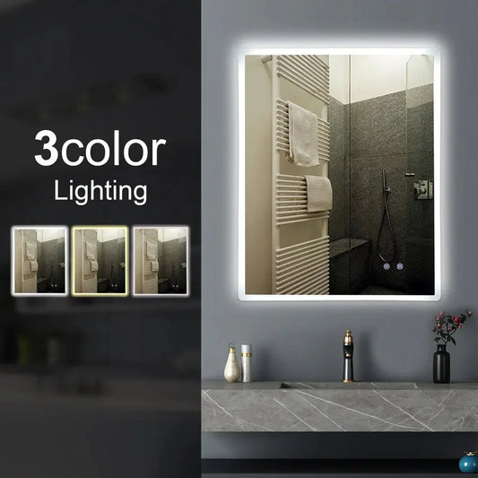 Rectangle LED Mirror 600*750mm 3 Color Lighting Touch Sensor Switch Pad Wall Mounted - Lighting on the rim