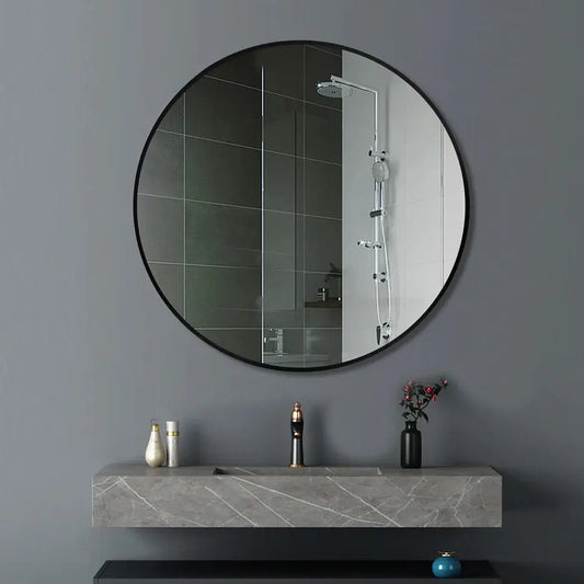 Round Black Aluminum Wall Mirror