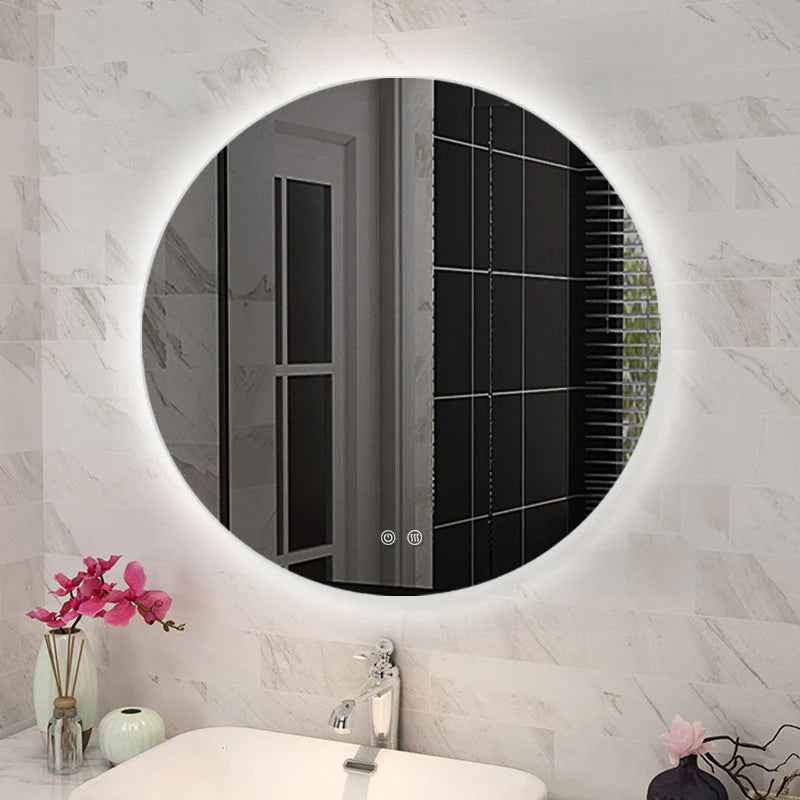 Round LED Mirror 3 Color Lighting Touch Sensor Switch Defogger Pad Wall Mounted - Lighting on the back