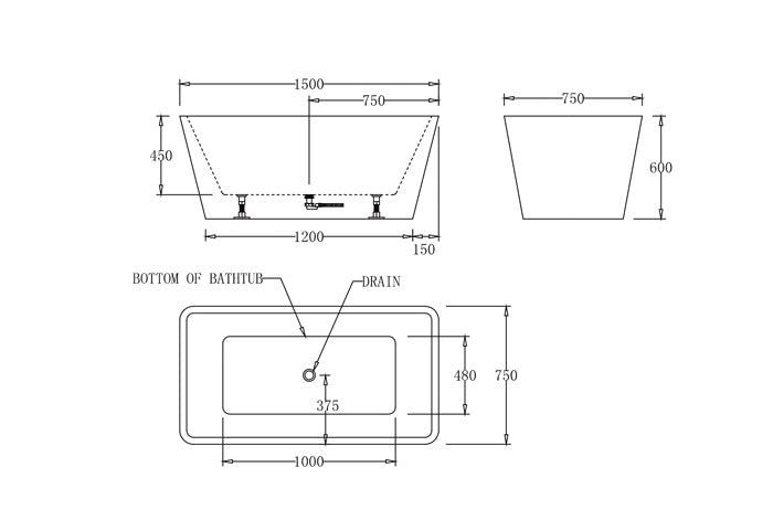 TURIN Freestanding Bathtub - in 2 Sizes (1500mm,1700mm)