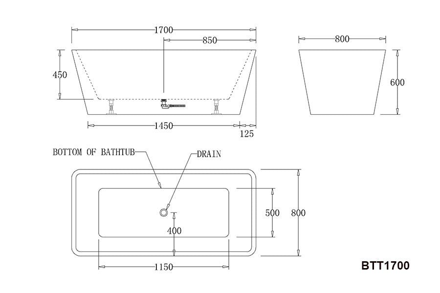 TURIN Freestanding Bathtub - in 2 Sizes (1500mm,1700mm)
