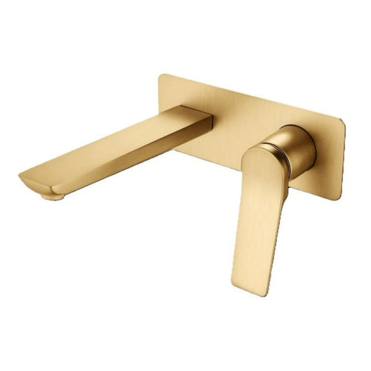 RUSHY Square Brushed Yellow Gold Wall Mixer with Spout