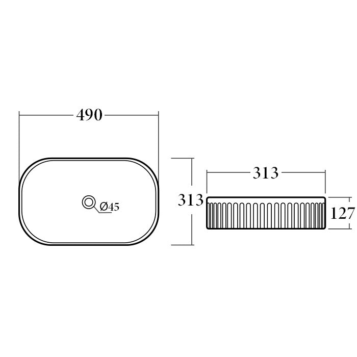 BA930 — Oval Grooved Above Counter Basin - Gloss White, Matte White, Matte Black