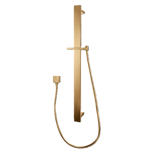 Square Sliding Shower Rail without handheld Shower (PVC Hose) - in Gun Metal and Brushed Brass