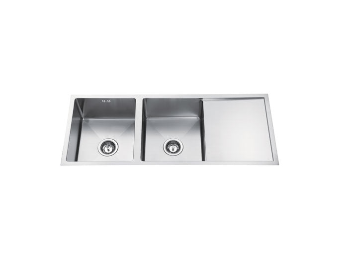 Atlas Double Bowl Handmade Chrome Kitchen Sink - 1114x440x200 mm
