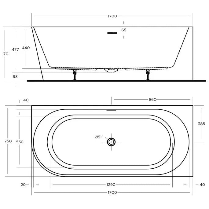 ECO Right Hand Corner Bath Tub - available in 3 sizes