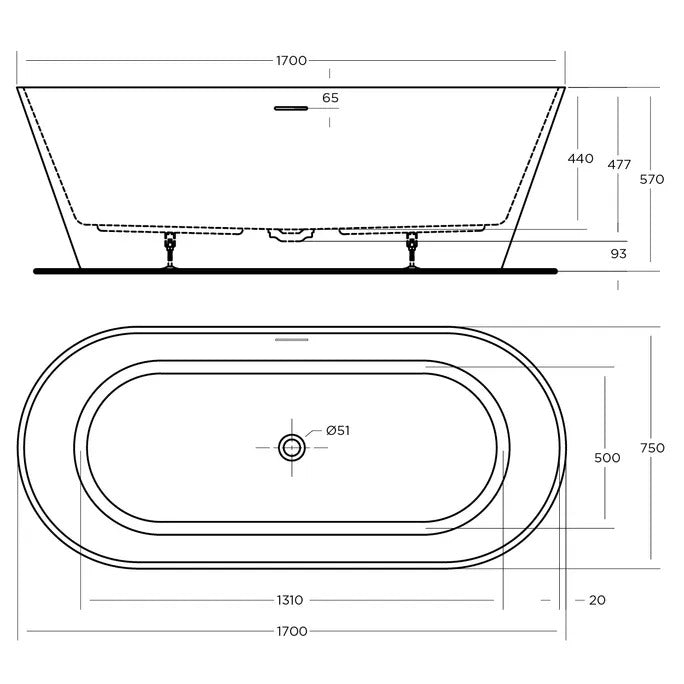 NAVA Free Standing Overflow Bath Tub - Available in 3 Sizes