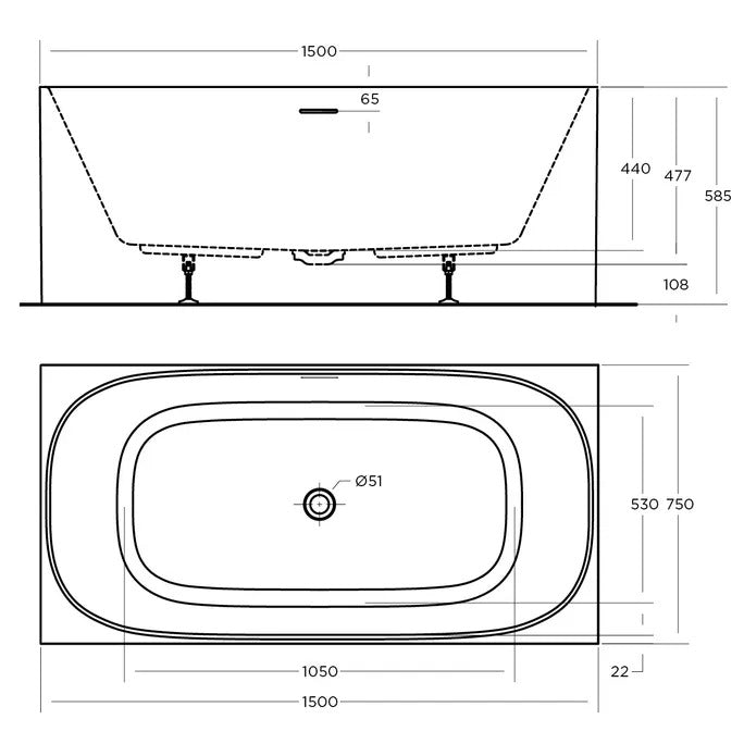 STUDIO Free Standing Overflow Bath Tub - Available in 3 Sizes
