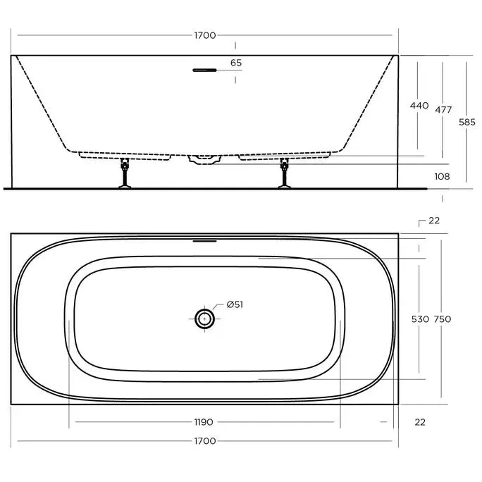 STUDIO Free Standing Overflow Bath Tub - Available in 3 Sizes