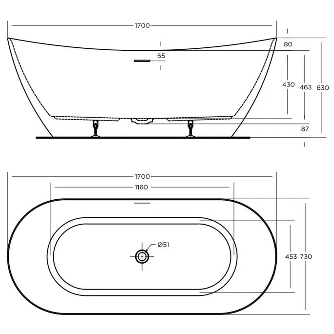 LUKA 1700 Free Standing Overflow Right Hand Bath Tub