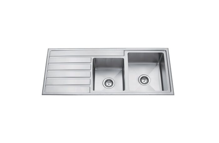 Paris Double Bowl Handmade Chrome Kitchen Sink - 1200x500x200mm