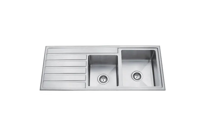 Paris Double Bowl Handmade Chrome Kitchen Sink - 1200x500x200mm