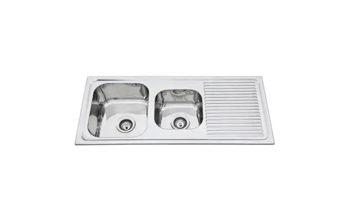 Prague Pressing Double Bowl Top Mount Kitchen Sink - 1080x480x170mm