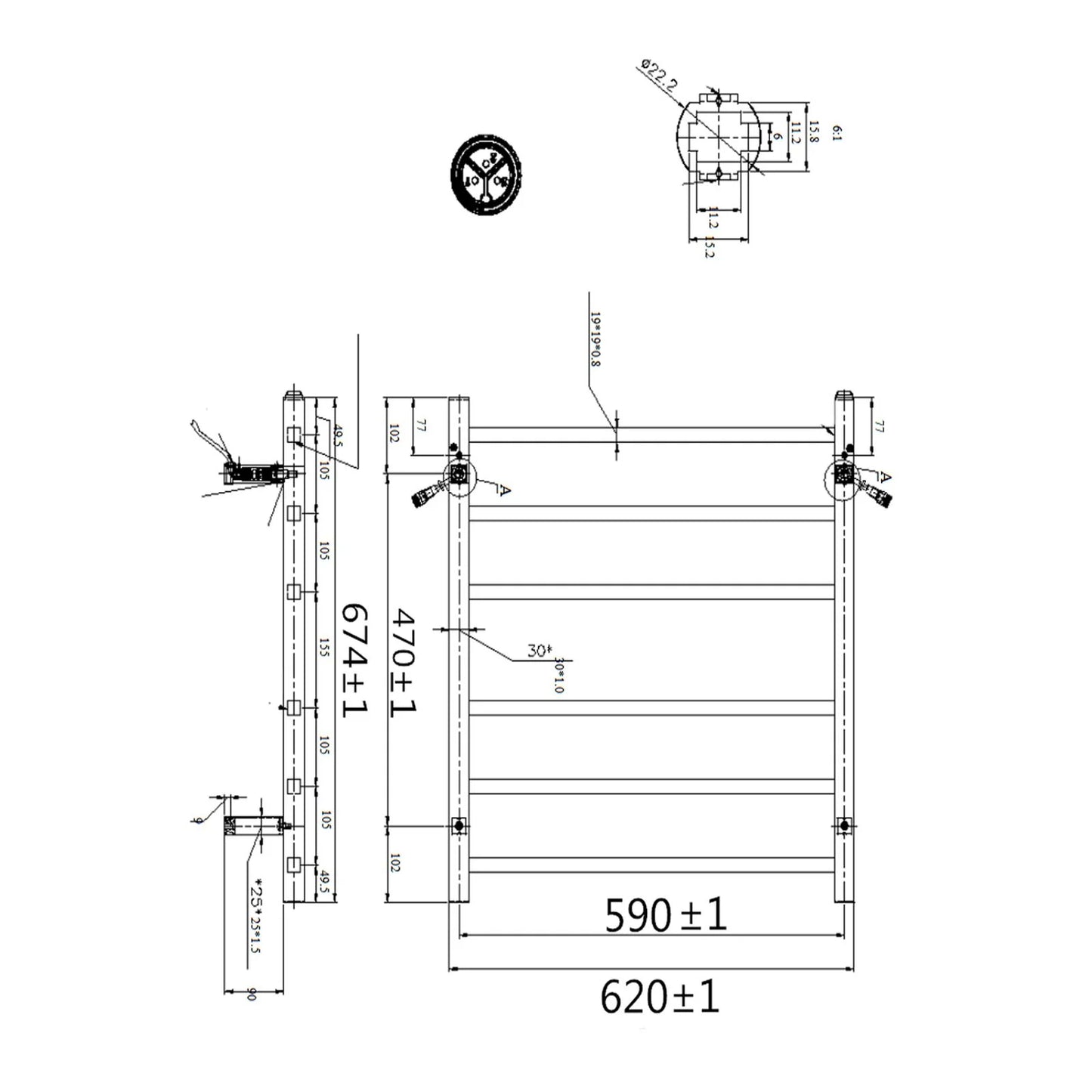 Square Electric Heated Towel Rack 6 Bars