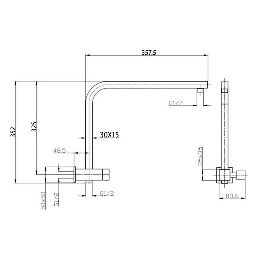 Square Chrome or Matte Black Half Shower Station without Shower Head and Handheld Shower