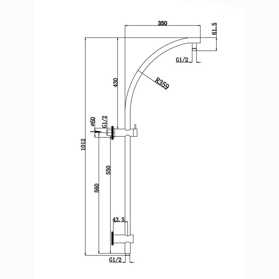 Round Chrome or Matte Black Top Inlet Shower Rail