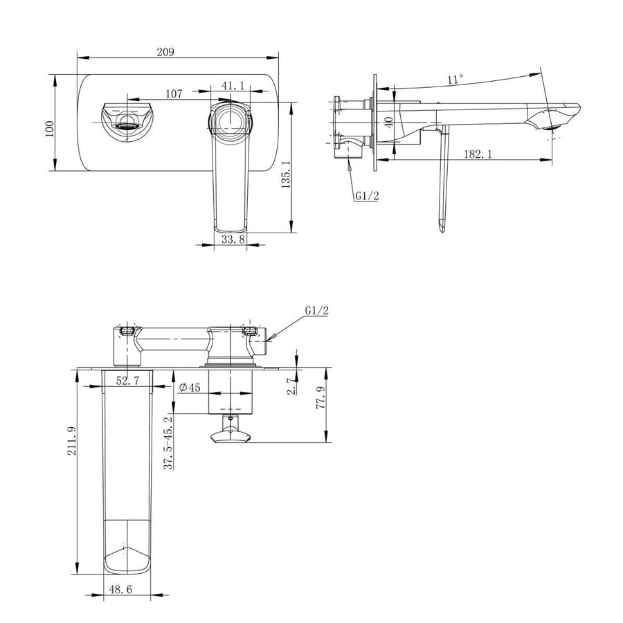 Norico Esperia Wall Mixer With Spout - in 5 Color Finishes
