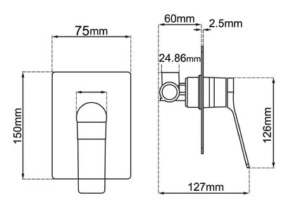 RUSHY Square Black Built-in Shower Wall Mixer