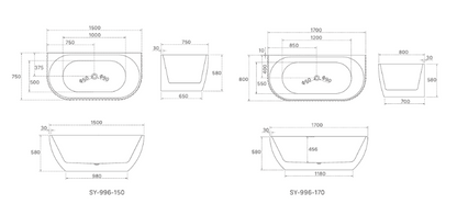 LAMONT Back to Wall Bathtub - 2 Sizes Available.