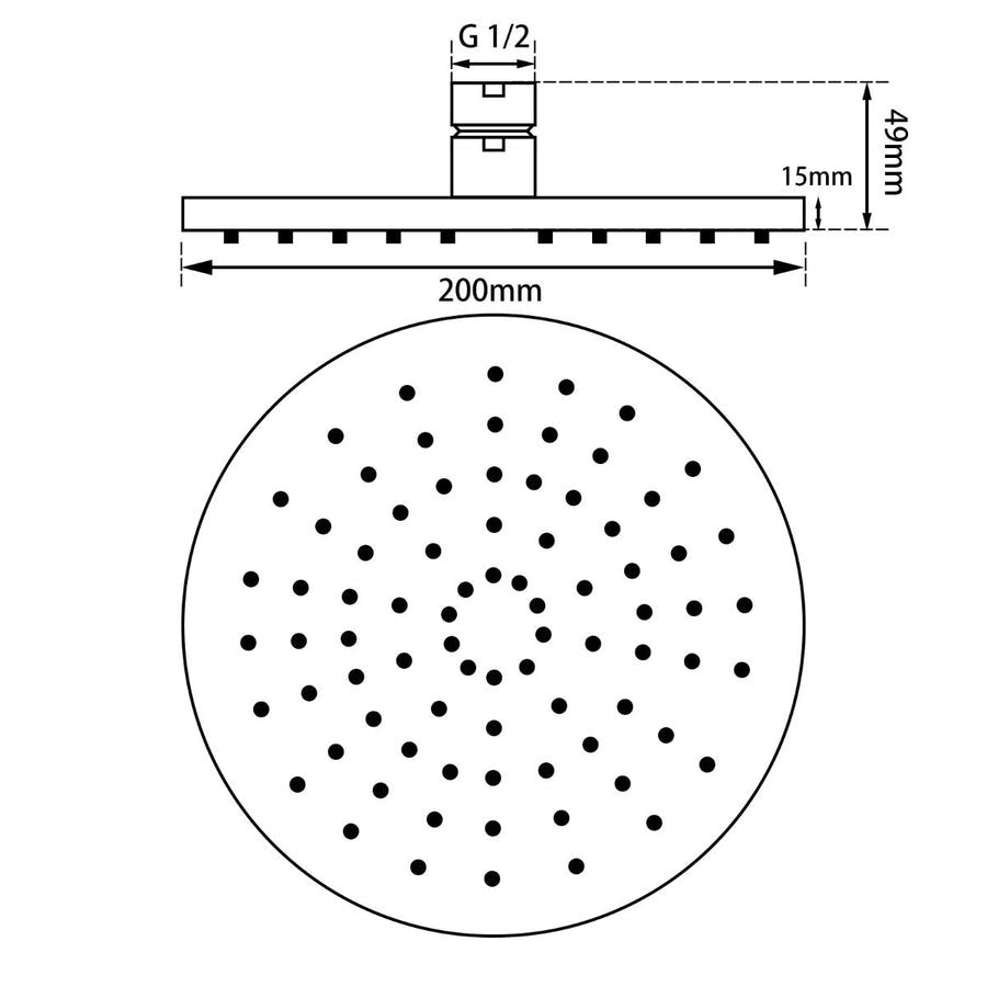 Round Chrome Rainfall Shower Head 200mm 
