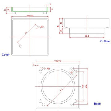 Smart Tile Square Floor Waste Drain 73.8mm