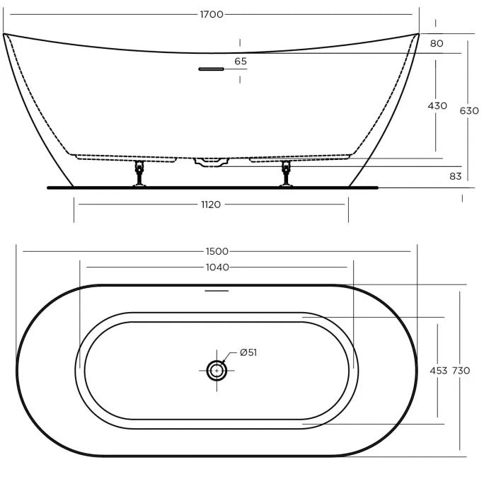 LUKA 1700 Free Standing Overflow Right Hand Bath Tub