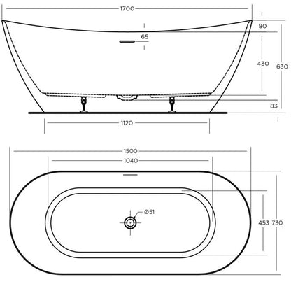 LUKA 1700 Free Standing Overflow Right Hand Bath Tub