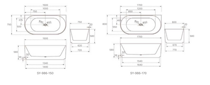 KIRA Back To Wall Bathtub - 2 Sizes Available.