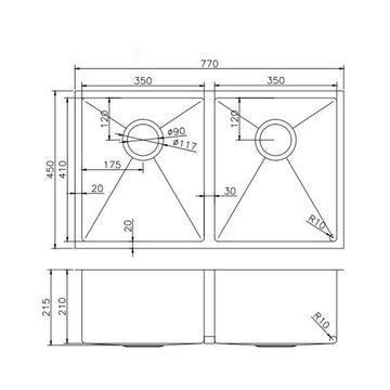 SATIN Hand-Made Top/Undermount Double Bowls Kitchen Sink