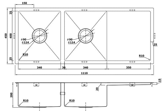 NIXON Double Bowl Undermount Sink with Drainer
