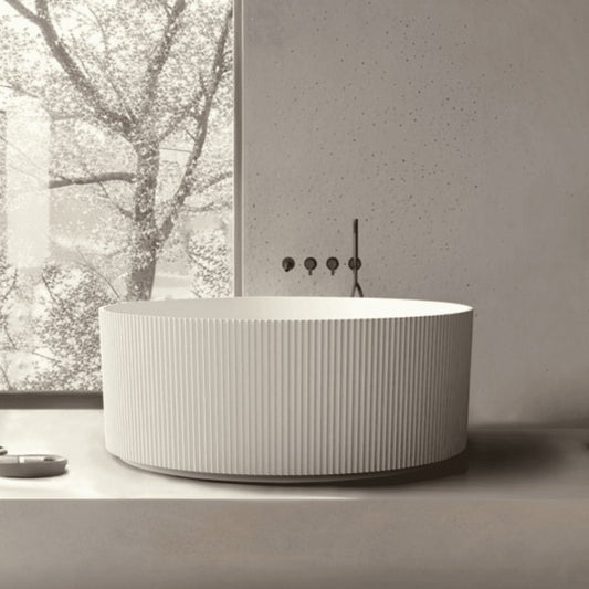 Arcadia 1500mm Round Fluted Freestanding Gloss White Bathtub  Bathtub