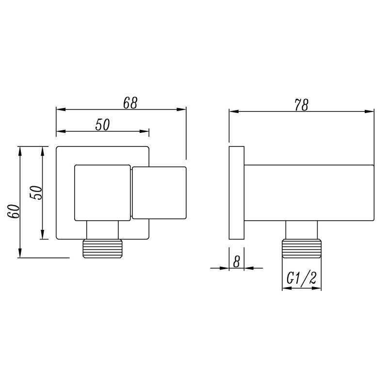 Square Chrome Shower Holder Wall Connector & Hose Only - in 4 Color Finishes