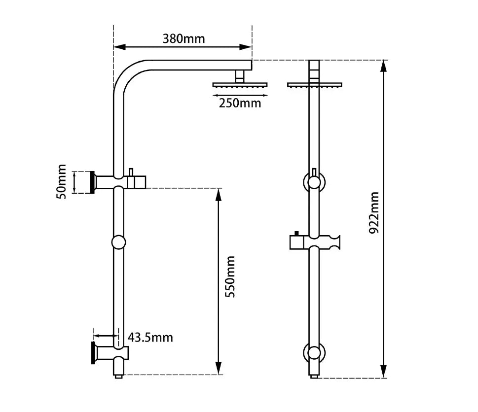 Round Shower Station Top Water Inlet - Right Angel - in 3 finishes 
