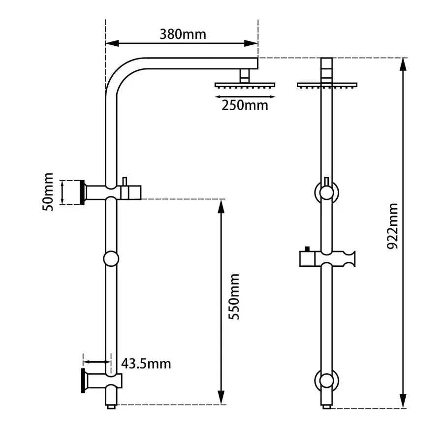 10'' Right Angle Round Shower Station Top Inlet - Chrome and Matte Black 