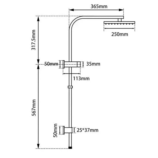 10'' Square Shower Station Top Water Inlet 