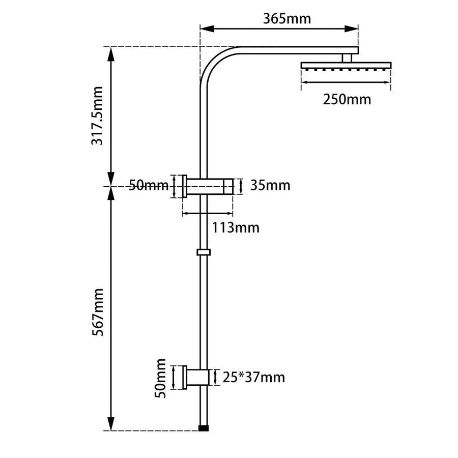 Square Chrome Shower Station Top Water Inlet - Chrome and Matte Black 