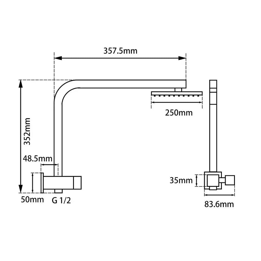 10" Square Shower Station Top Water Inlet - in Chrome and Matte Black 