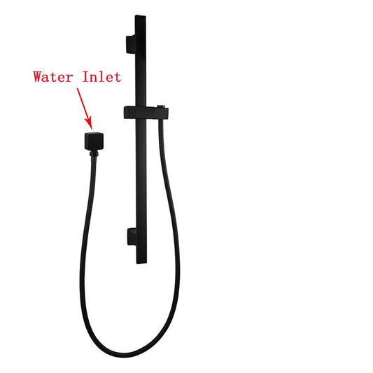 Square Chrome or Matte Black Wall Mounted Sliding Rail with Water Hose & Wall Connector Only