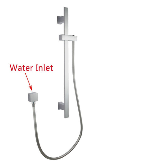 Square Chrome or Matte Black Wall Mounted Sliding Rail with Water Hose & Wall Connector Only