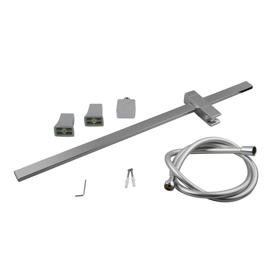 Square Chrome or Matte Black Wall Mounted Sliding Rail with Water Hose & Wall Connector Only