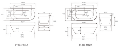 ANIKA Corner Bathtub - 2 Sizes Available.