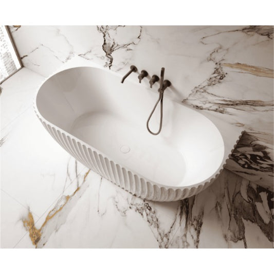 Lamont 1500/ 1700mm Matte White Fluted Back to wall Bath Tub  Bathtub