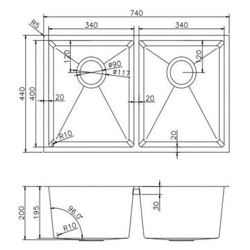 Handmade Double Bowls Top/Undermount Kitchen/Laundry Sink