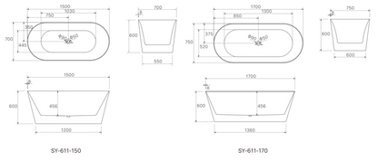 OLIVIA Freestanding Bathtub - 2 Sizes Available.