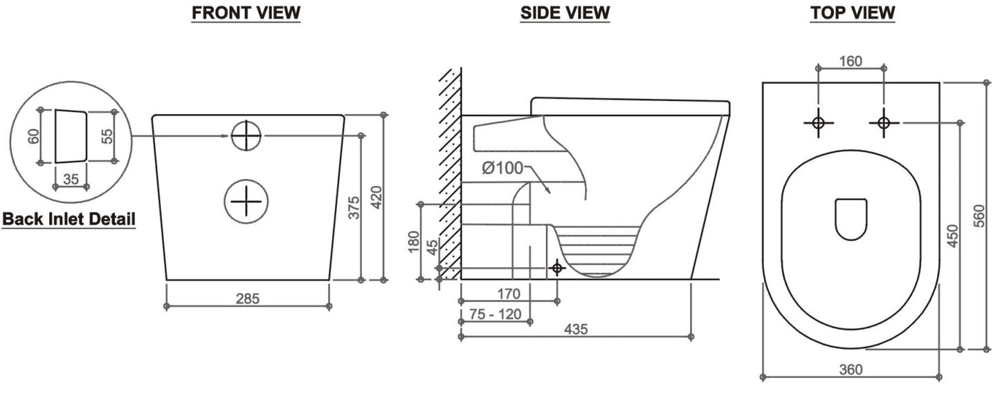 BOSTON R&T Tornado & Rimless Pan with In-Wall Cistern Package