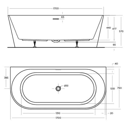 ECO Back-To-Wall Bath Tub - 3 sizes