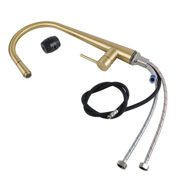 Round Brushed Yellow Gold Pull Out Kitchen Sink Mixer Tap