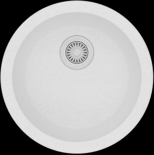 White Granite Quartz Stone Kitchen/Laundry Sink Round Single Bowl Top/Under Mount